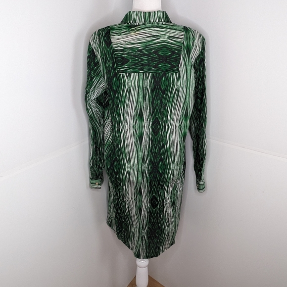Derek Lam NWOT woodgrain stripe  shirt dress/coverup Large green black white - Picture 7 of 17